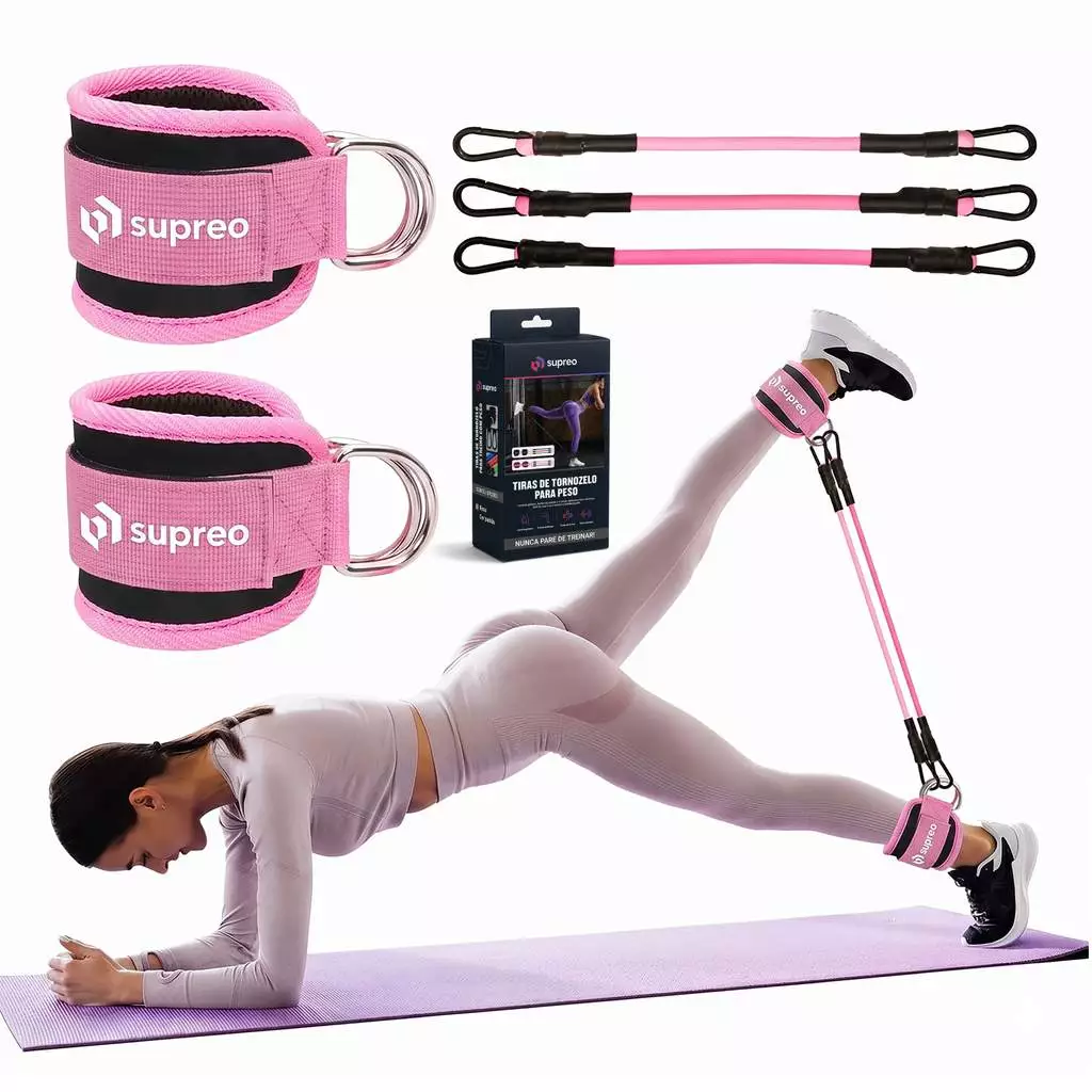 Tornozeleira com 3 Faixas de Resistência Puxador Treino Perna Glúteos Fitness Cross Over Polia Baixa — imagem 1