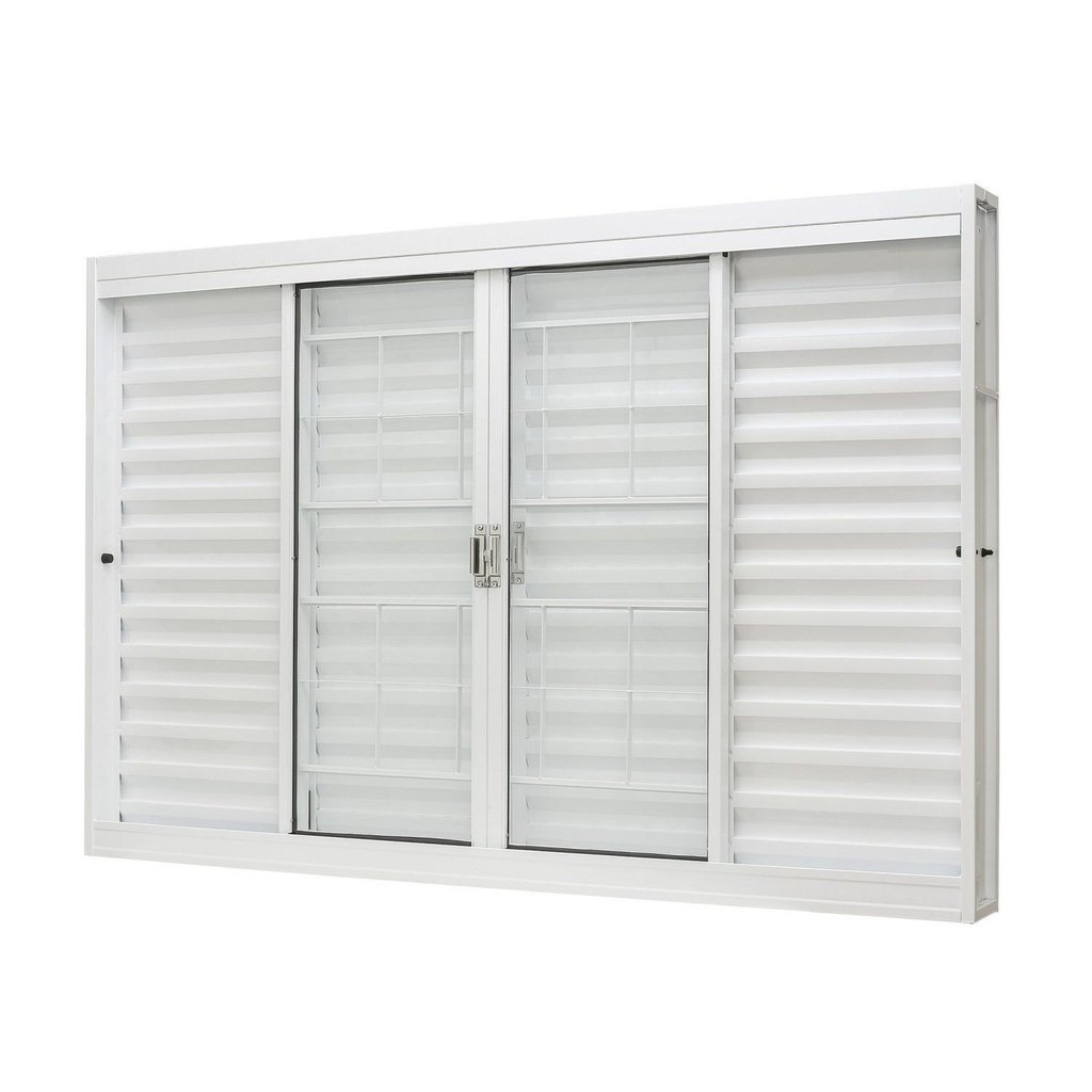 Janela de Aço Veneziana Central 6 Folhas com Grade Quadriculada 100x150cm Branco Unicsol Ramassol Ce 100x150cm