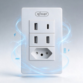 Placa de Tomada 1/2 Tomadas + 1/2/3 Portas USB+TipoC ABS Retardante Chama 250V 10A INMETRO