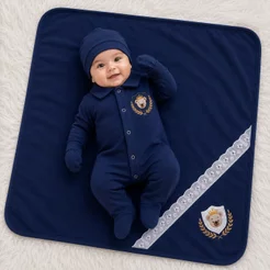 Saída De Maternidade Para Bebê Menino Com 5 Peças Tema Ursinho