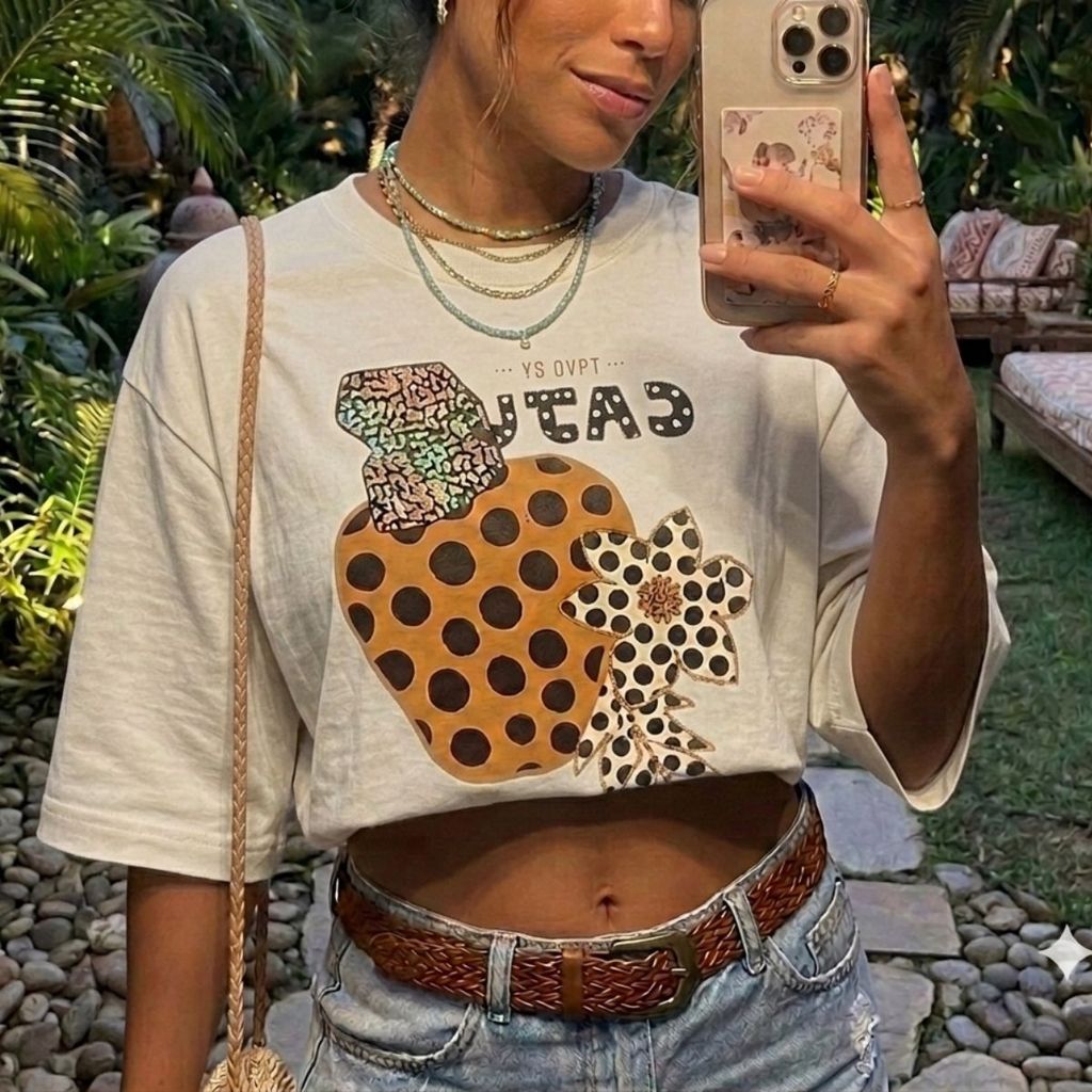 Blusa Cropped Feminina Casual Estampada Confortável Academia e Dia a Dia