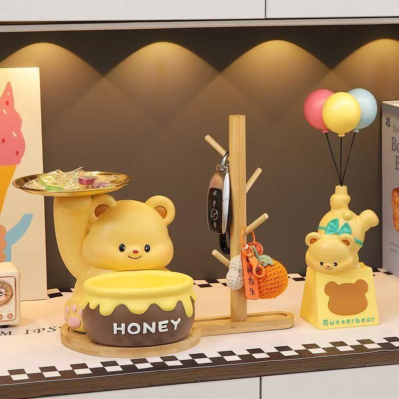 Bonito urso resina decoração sala de estar entrada chave armazenamento decoração dos desenhos animados casa decoração cr
