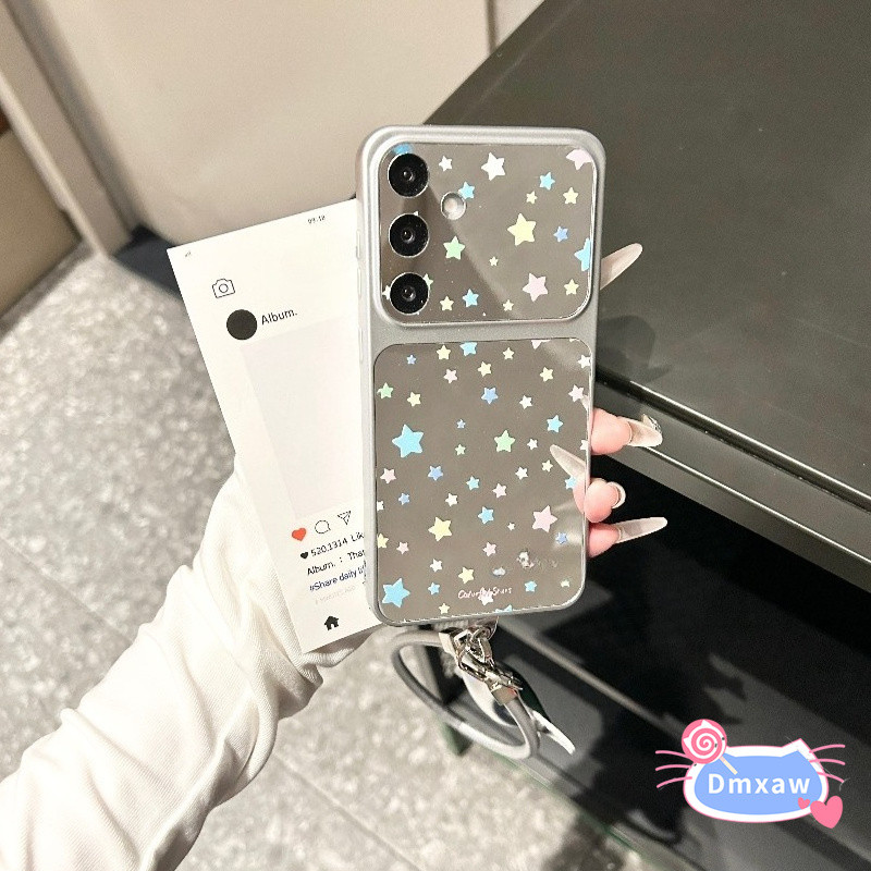 Caixa De Espelho Estrela Fofa Com Cordão Para Samsung Galaxy A27 A37 A36 M36 F36 A35 A34 A33 A32 M32 A31 A26 A25 A24 A23