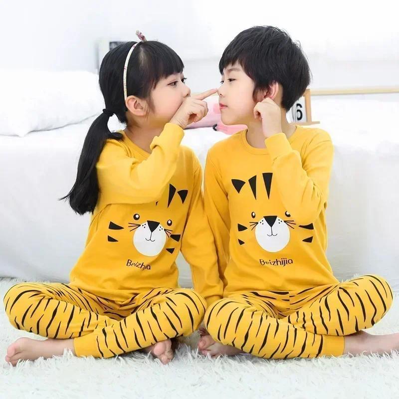 Bebê Crianças Pijamas Conjuntos De Algodão Meninos Terno Inverno Meninas Dos Desenhos Animados Gato Camiseta + Calças 2 