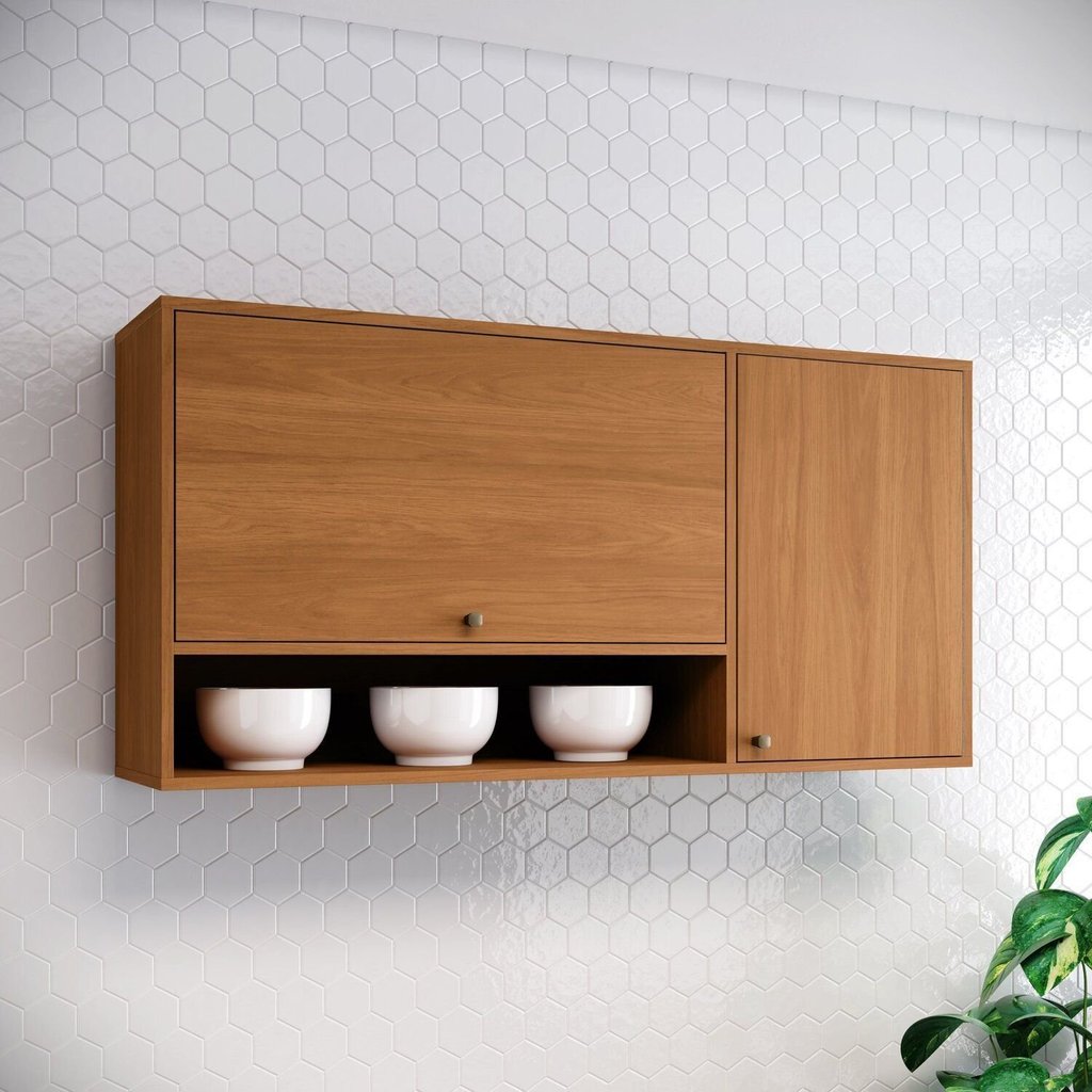 Armário Aéreo 2 Portas com Nicho Decorativo 120cm Venaly Marrom/Cinamomo