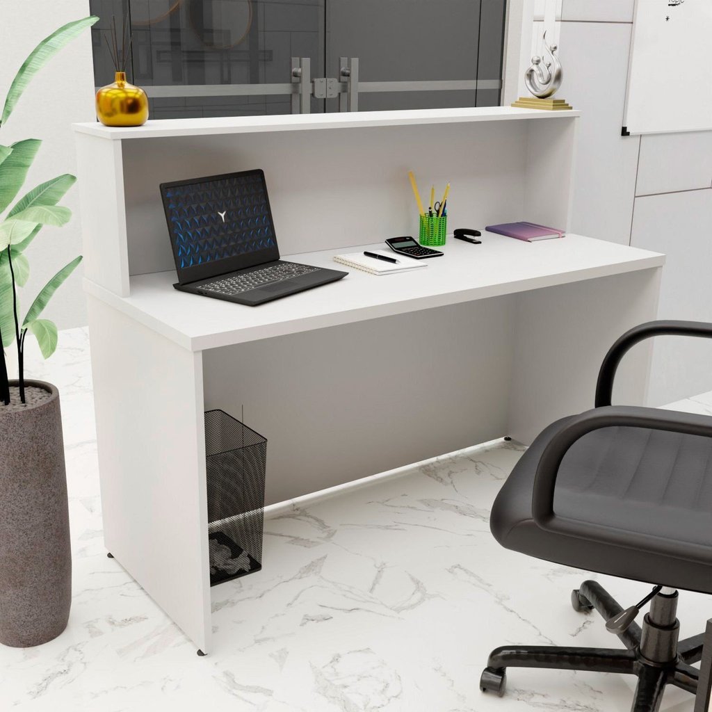 Balcão Atendimento Recepção Consultório 140x60cm Branco Branco