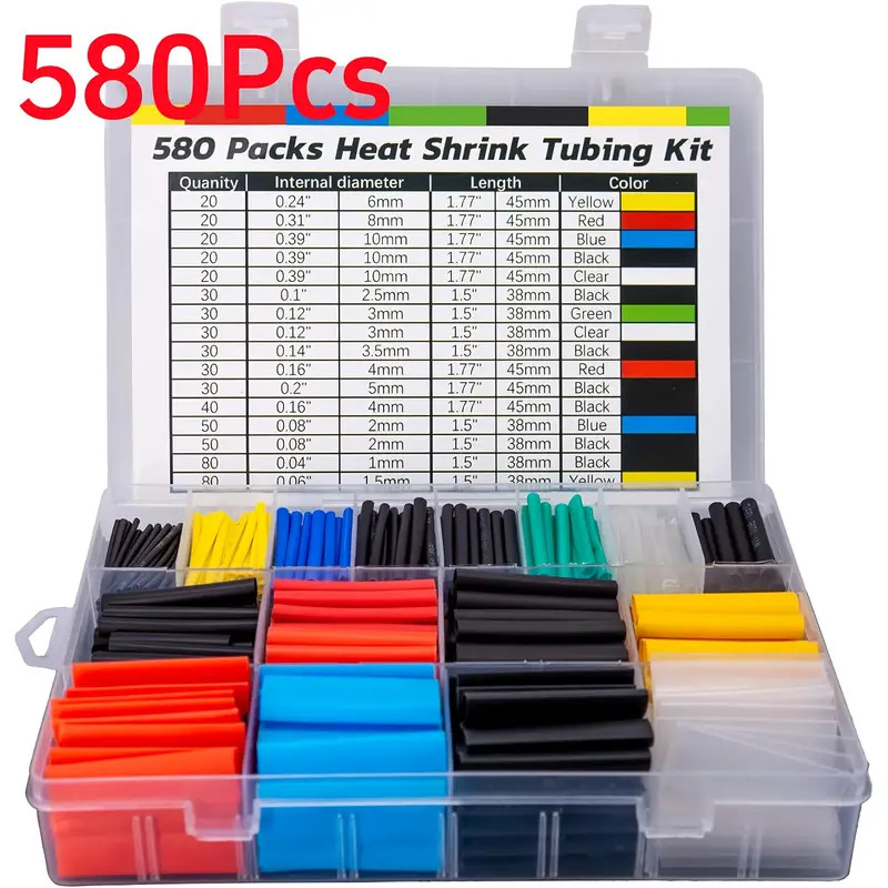 Kit 580 Peças Tubo Termo Retrátil Preto Ou Colorido Emendar Isolar Fios Cabos de Polietileno