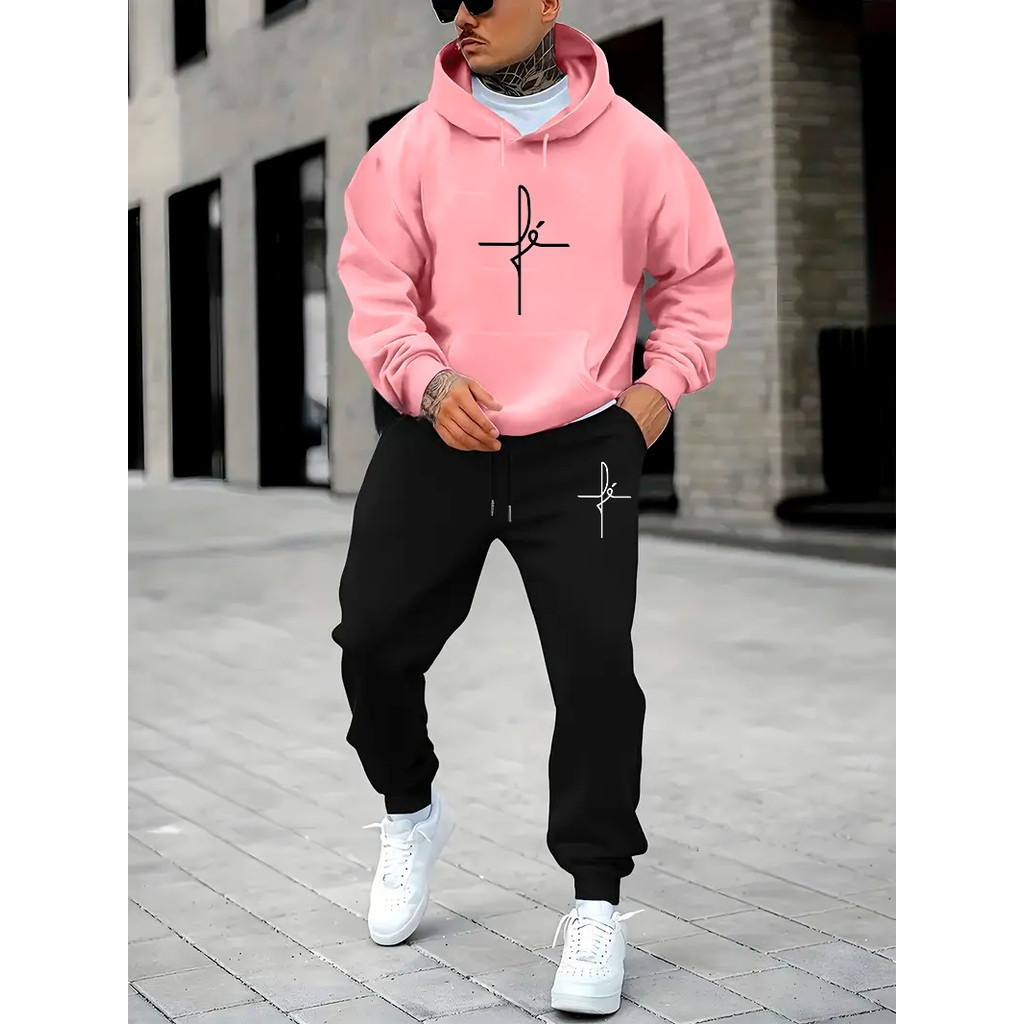 Conjunto Moletom Fé Estampa Cristã Casaco Blusa De Frio + Calça linha premium moleton canguru com bolso e capuz Premium