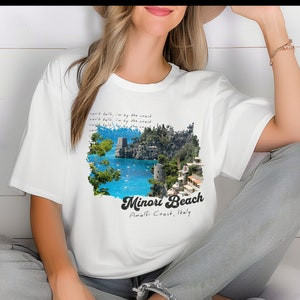 Camiseta Feminina Estampa Paisagem Tropical Miami Beach Confortável Linda Estilosa Moda Feminina Casual