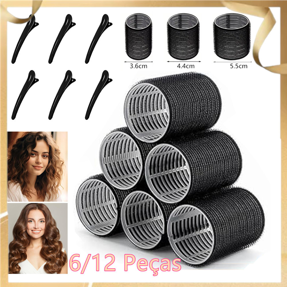 Conjunto com 6/12 bobes de curling para mulheres, cacheamento sem calor com presilhas de cabelo, bobes autoaderentes