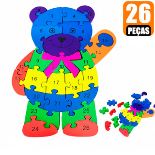 Quebra-Cabeça 3D de Madeira Urso Infantil Brinquedo Educativo Pedagógico Didático Criativo