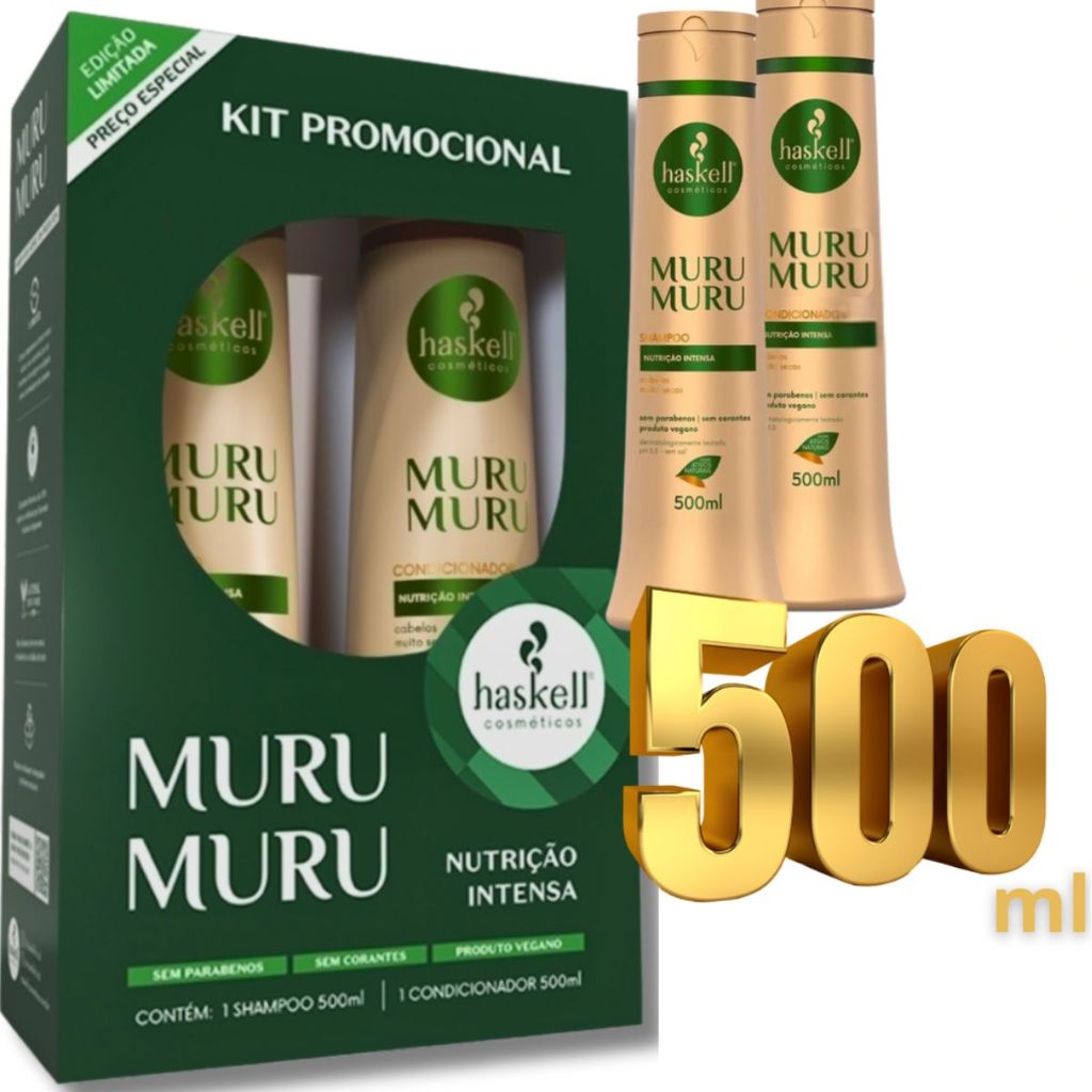 Kit Haskell Murumuru | Shampoo e Condicionador 500ml ou 300ml |Hidratação Profunda Cabelos Incríveis
