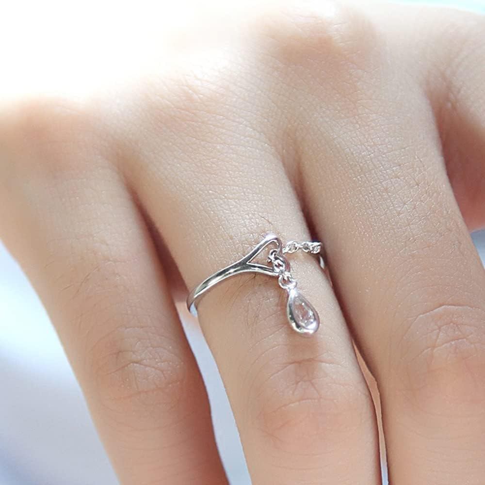 Anéis de Casamento Ajustáveis em Prata Esterlina 925 com Cristal CZ em Forma de Gota para Mulheres 6Q6Y