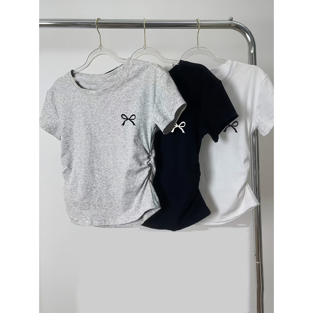 3 peças de Camisetas Femininas Slim-fit Y de Manga Curta com Estampa Casual e Design Ajustado na Cintura