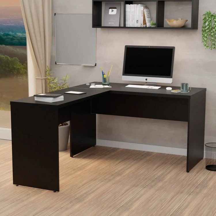 Escrivaninha Mesa Escritório em L Tampo 120cm Preto Preto