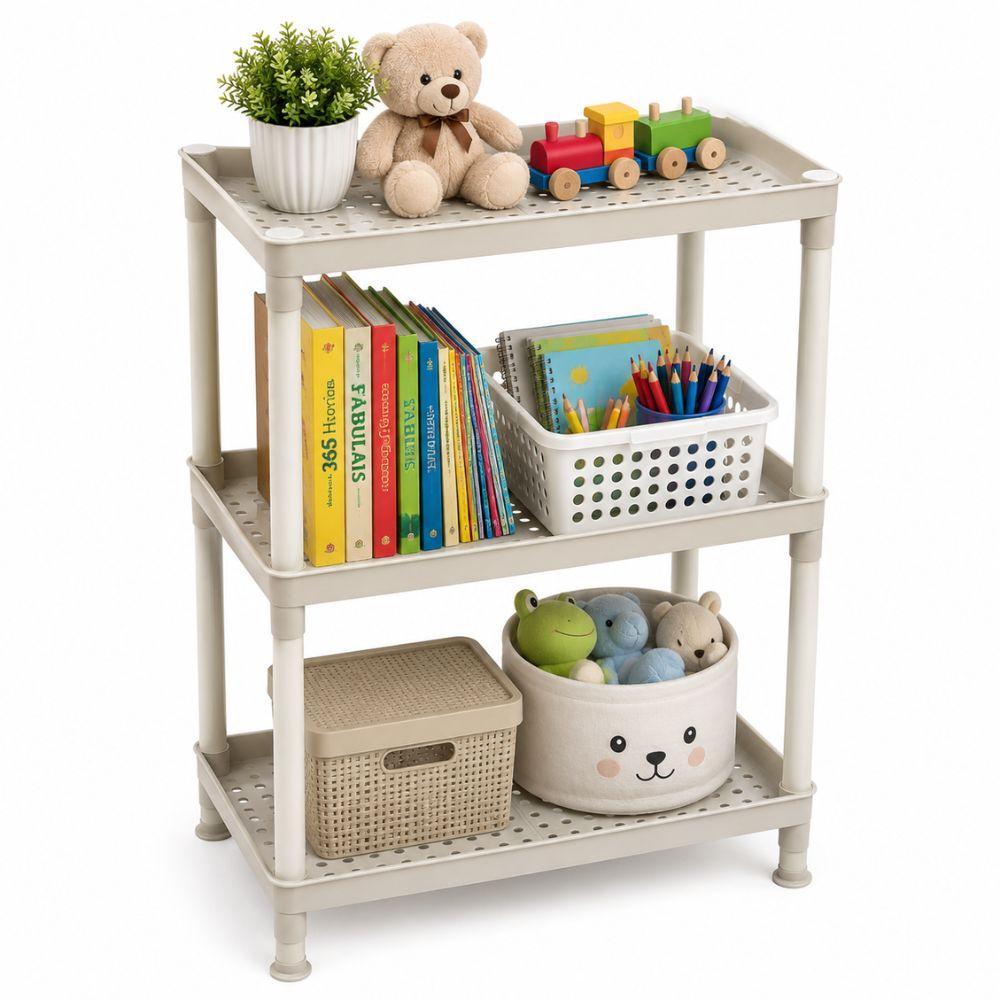 PRATELEIRA TRIPLA PLASTICA 3 ANDARES ORGANIZADOR MULTIUSO PARA BRINQUEDOS LIVROS INFANTIL LAVANDERIA QUARTO