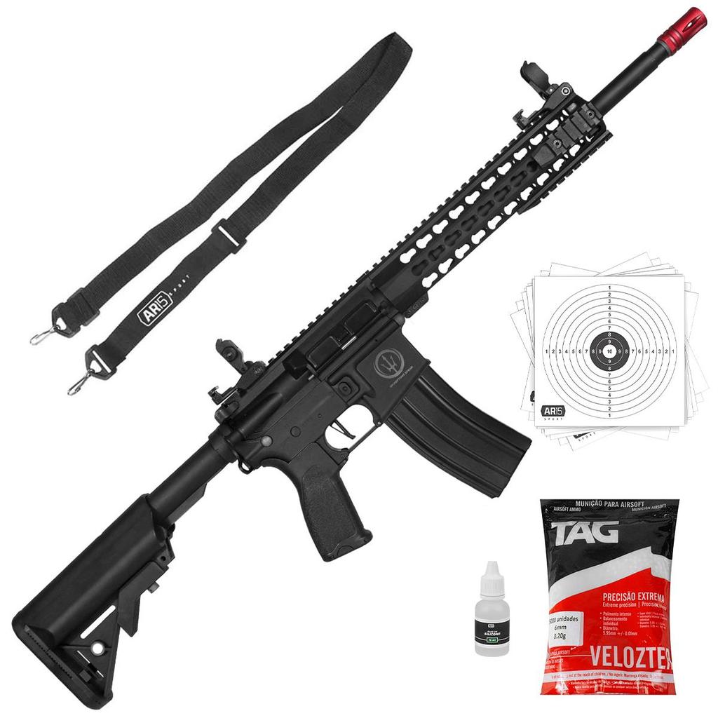 Fuzil Airsoft Elétrico Rossi Ar15 Neptune Keymod +bbs+óleo