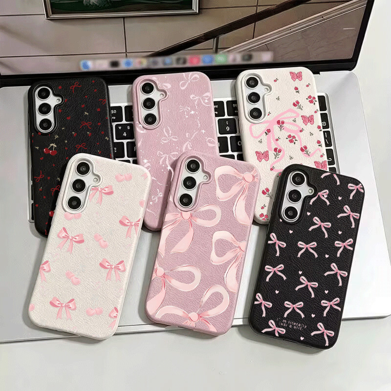 Bonito Bowknot Rosa Coração Caso De Telefone Para Samsung Galaxy A57 A27 A37 A36 A55 A16 A07 A54 A16 5G Silicone Capa