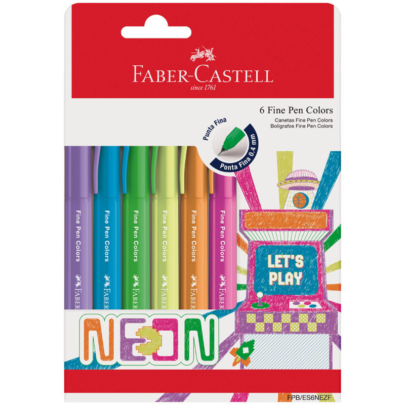 Caneta hidrográfica Fine Pen Neon FPB/ES6NEZF/357706 com 6 unidades Faber-Castell
