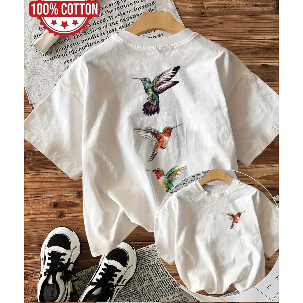 Camiseta Feminina 100% Algodão Confortável Estampa No Peito E Costas Com Motivo Artístico De Animais Selvagens Pequenos