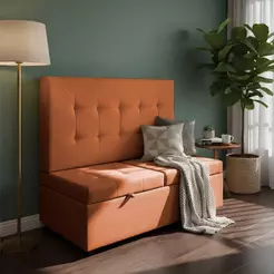 Canto Alemão Recamier Bau + Painel Madri 120cm Veludo Terracota - Inova Decor