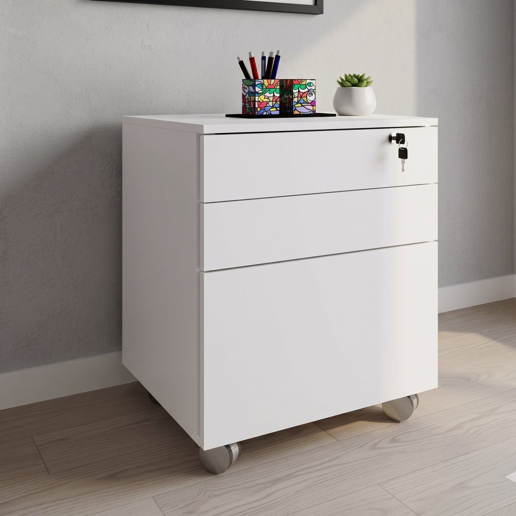 Gaveteiro Arquivo 48,8x64,5cm com Chave e Rodízio ME4148 Branco Branco