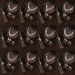 Novo conjunto de noiva de quatro peças com zircônia microincrustada em cobre, acessórios de casamento: colar, brincos, p