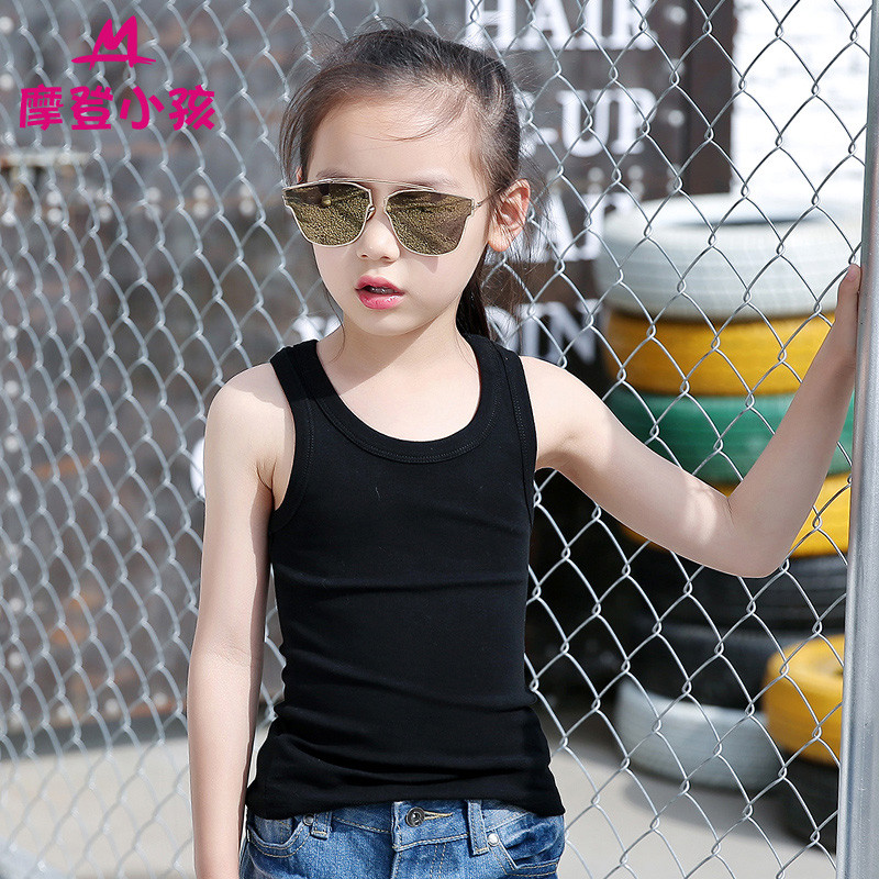 Meninas colete 2026 novo estilo verão sem mangas camiseta meninas crianças médio grande crianças em forma de I pequeno c