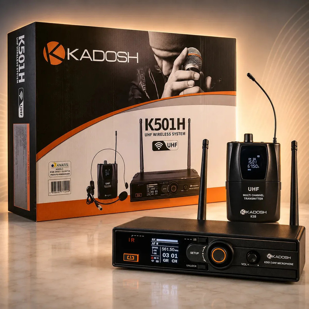 Kadosh K501H Microfone Sem Fio UHF Profissional Headset  Receptor Digital Igreja Palestras Eventos Aulas Apresentações