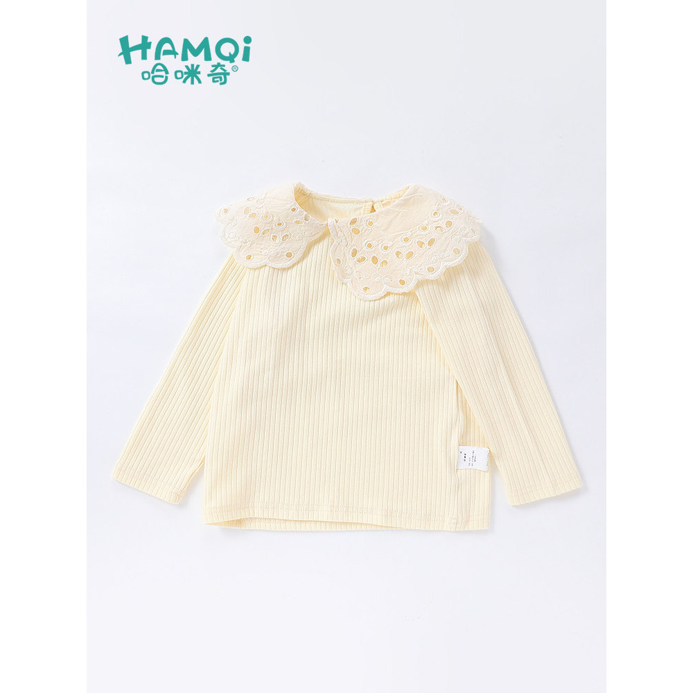 Meninas de manga comprida camiseta outono novo estilo crianças puro algodão lapela topos meninas bebê crianças moda cami