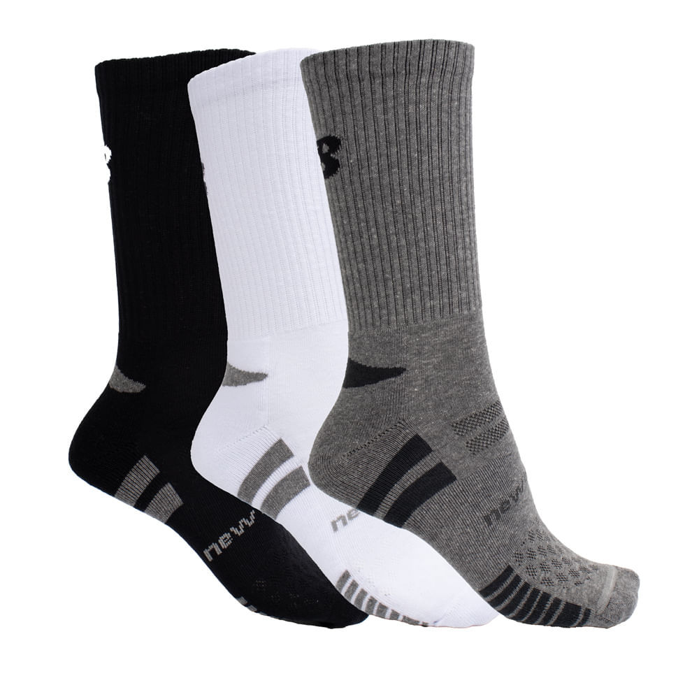 Meia Unissex New Balance Kit 3 NB74A Branco/Cinza/Preto
