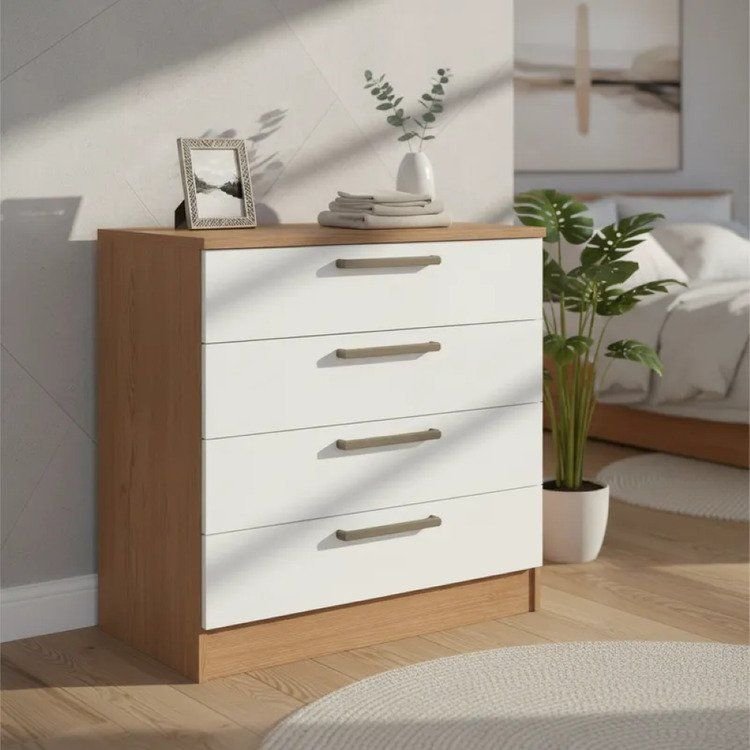 Cômoda Módulo Inferior 4 Gavetas Requinte+ 100% MDF Marrom/Macadâmia/Branco Line Macadâmia/Branco Line