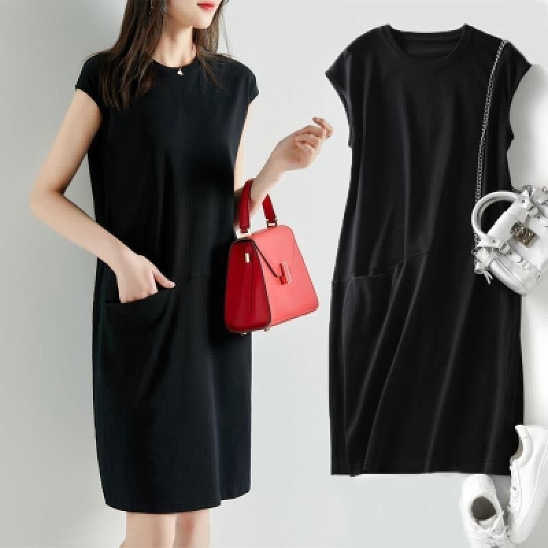 Novo vestido de verão folgado em cor sólida, estilo coreano, vestido midi de fada.