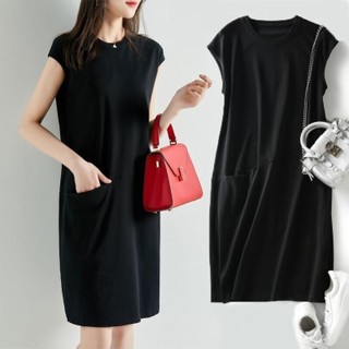 Novo vestido de verão folgado em cor sólida, estilo coreano, vestido midi de fada.