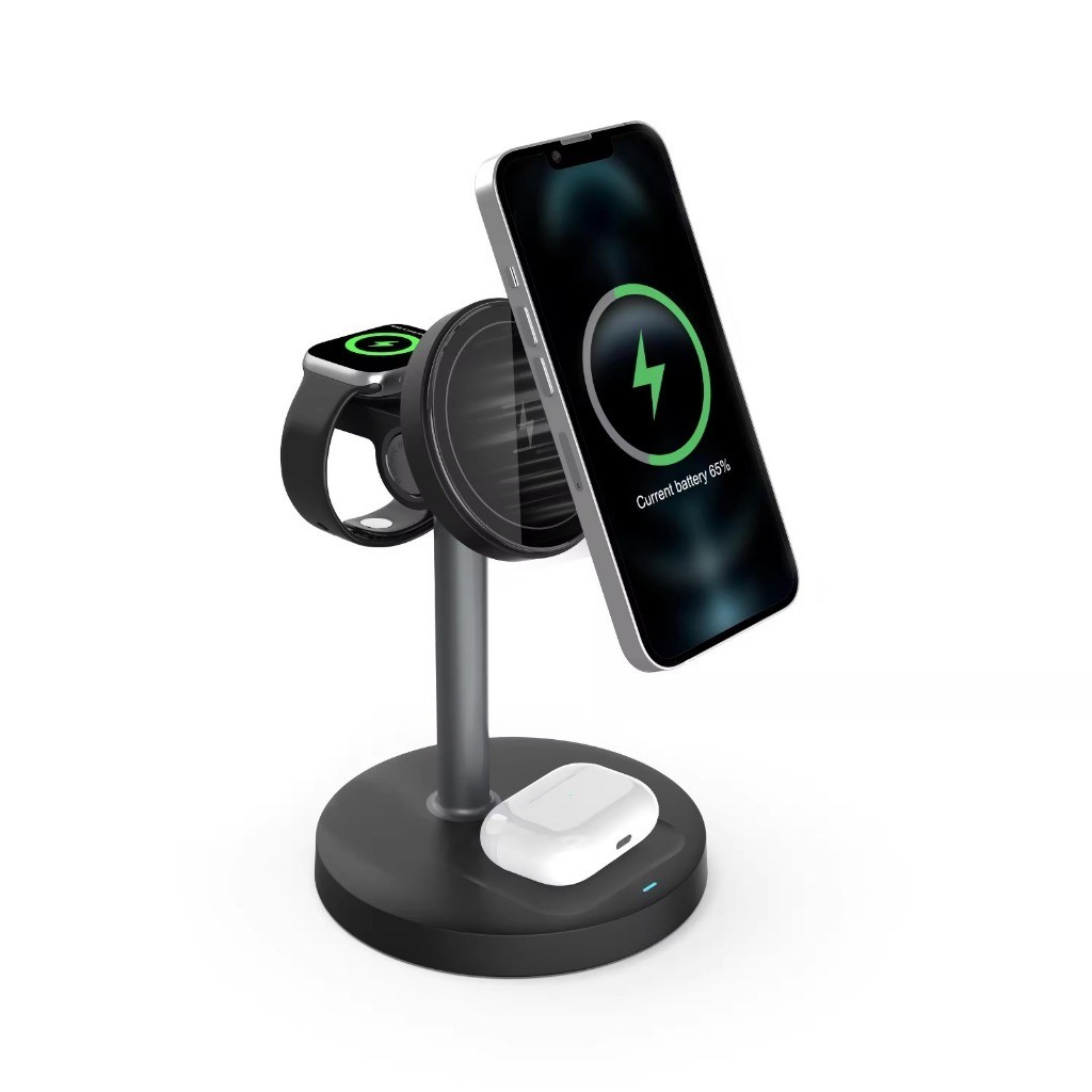 Estação de Carregamento Sem Fio 3 em 1 Magnético 15W Anatel Suporte para Celular e Fone
