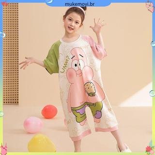 Pijamas infantis meninas 2026 novo estilo verão Anti-resfriamento puro algodão de uma peça de manga curta meninas estilo