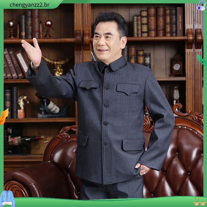 Zhongshan roupas masculinas de meia-idade idosos ternos pai roupas primavera outono vovô zhongshan roupas idosos antiqua