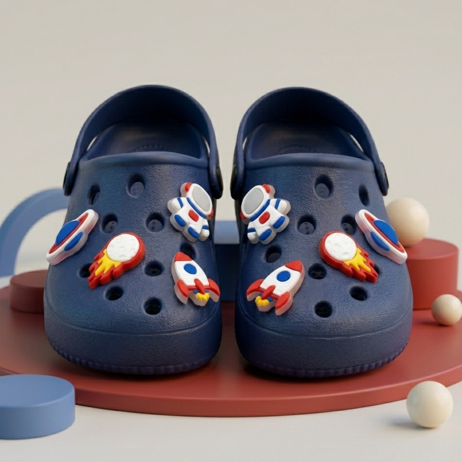 Sandália Babuche Infantil Masculino Para Crianças Personalizado 8 Bottons Confortável Antiderrapante Astronauta