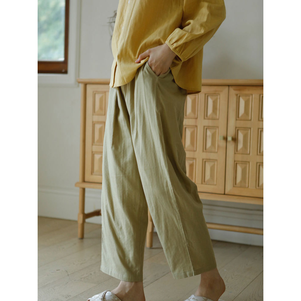 Pijamas casuais de cor sólida femininos primavera outono puro algodão gaze versão coreana solta manga comprida Tops calç