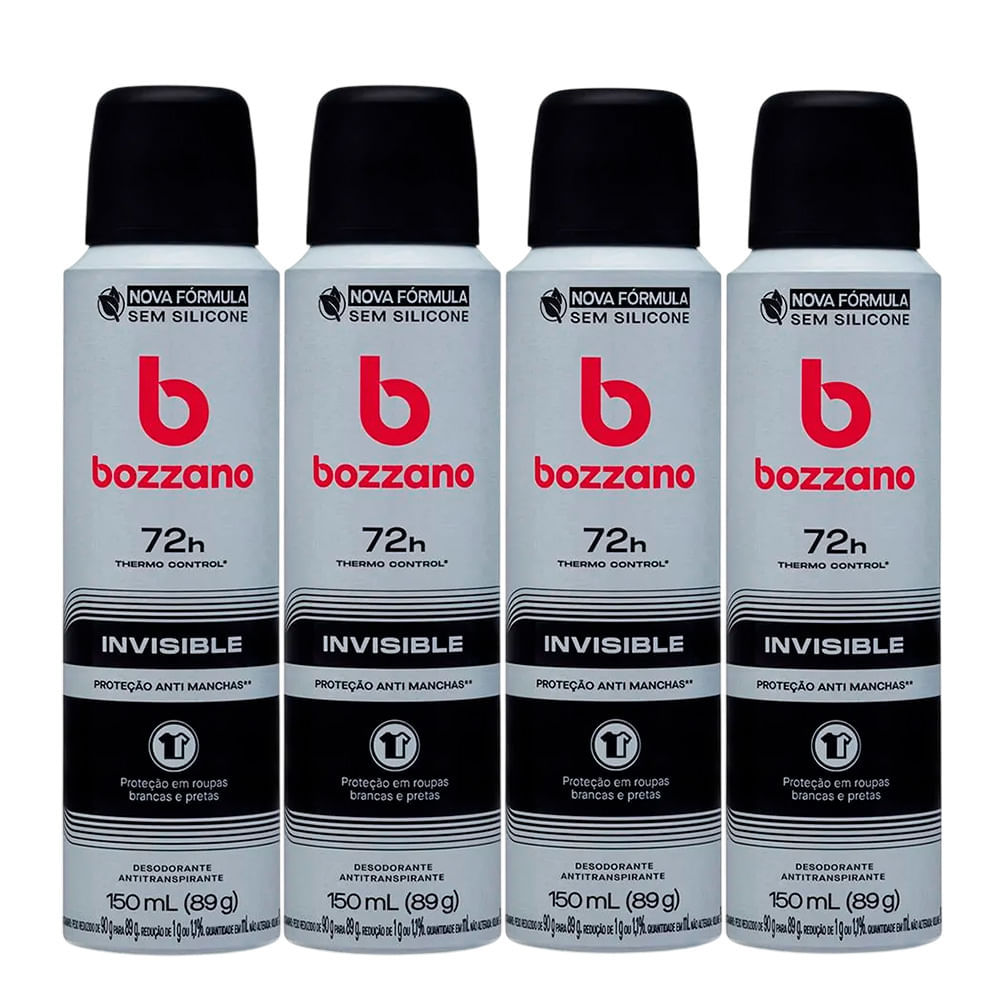 Kit Desodorante Aerossol Masculino Bozzano Invisible 150ml - 4 Unidades