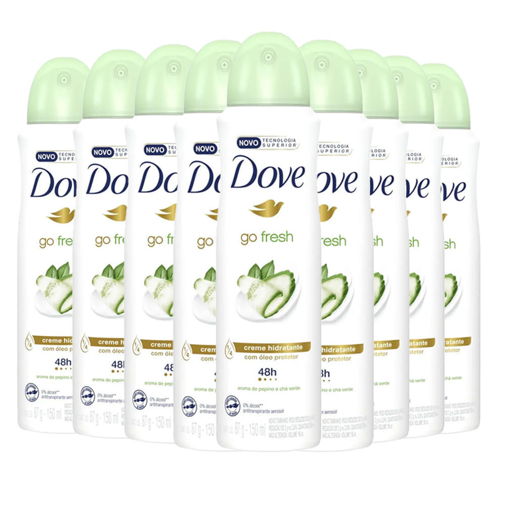 Kit 9 Desodorantes Aerosol Dove Go Fresh Pepino E Chá Verde 150ml