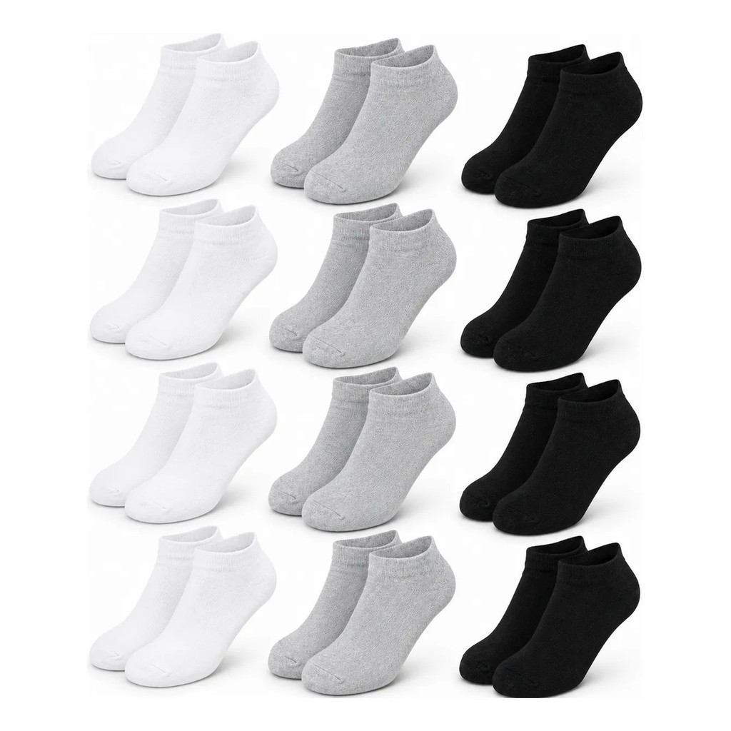Imagem Kit 12 Pares Meias Cano Baixo Lisas Esportivas Algodão Treino Academia