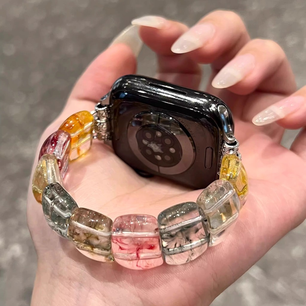Pulseira de pedra de cristal elástica adequada para iwatch10 pulseira applewatch