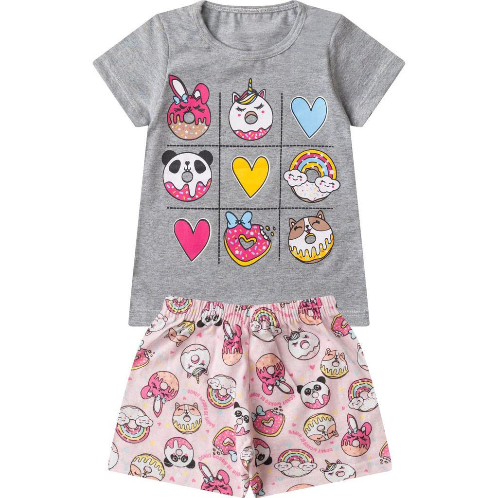 Pijama Verão Menina Brilha no Escuro Kappes Cinza