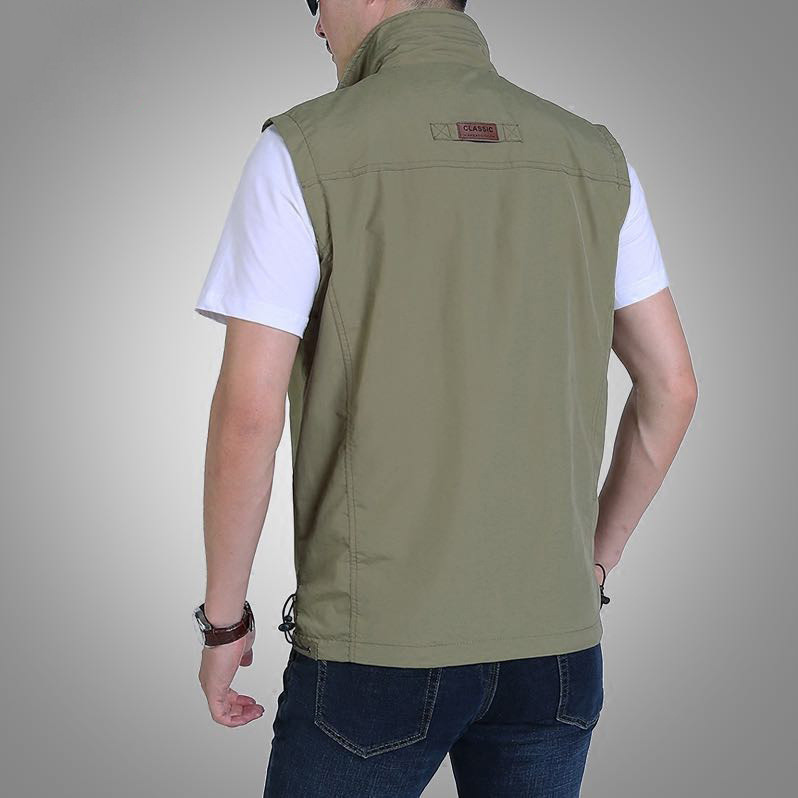 Novo estilo colete masculino lazer ao ar livre primavera verão zíper colete de pesca gola colete jaqueta entrega masculi — imagem 2 de 2