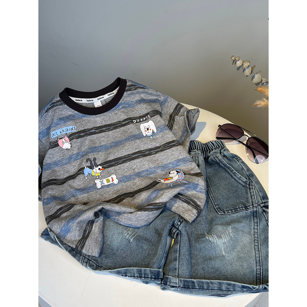 Camiseta para meninos verão estilo fino algodão puro 2026 novo estilo crianças verão topo menino bebê bonito camiseta de