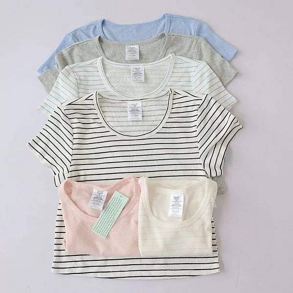 Primavera verão novo estilo meninas listrado em torno do pescoço de manga curta camiseta médio pequeno crianças confortá