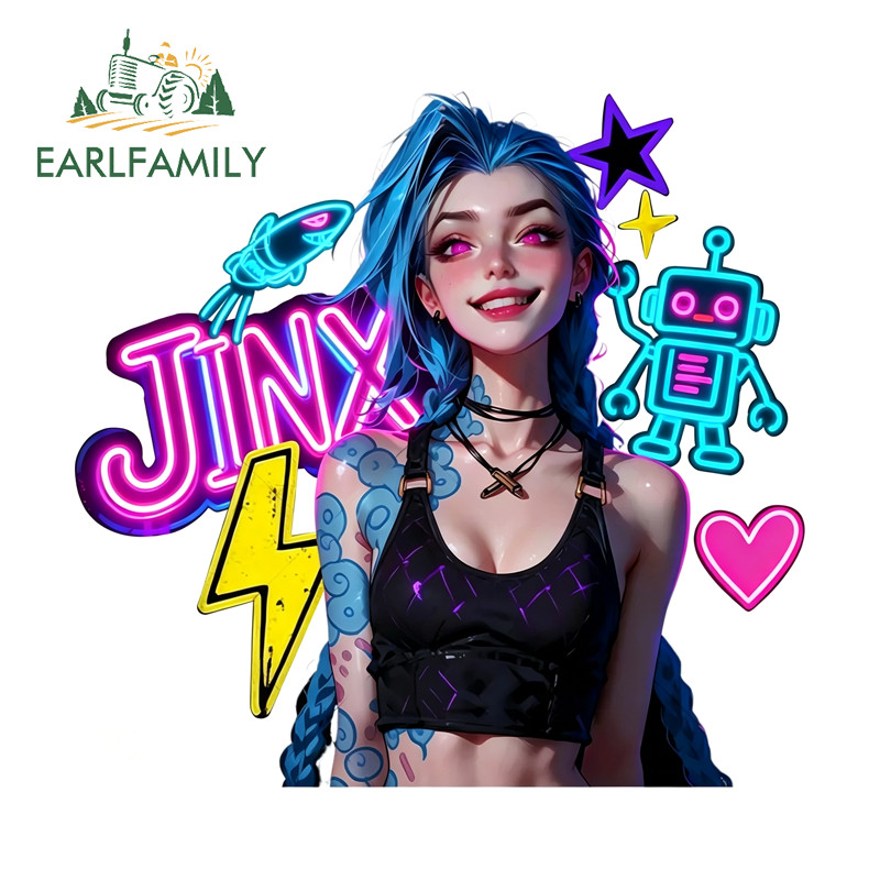 EARLFAMILY Cyberpunk Jinx Adesivo De Carro Elegante Motocicleta Pára-Brisa Capacete De Bicicleta Elétrica Aquaflask JDM 