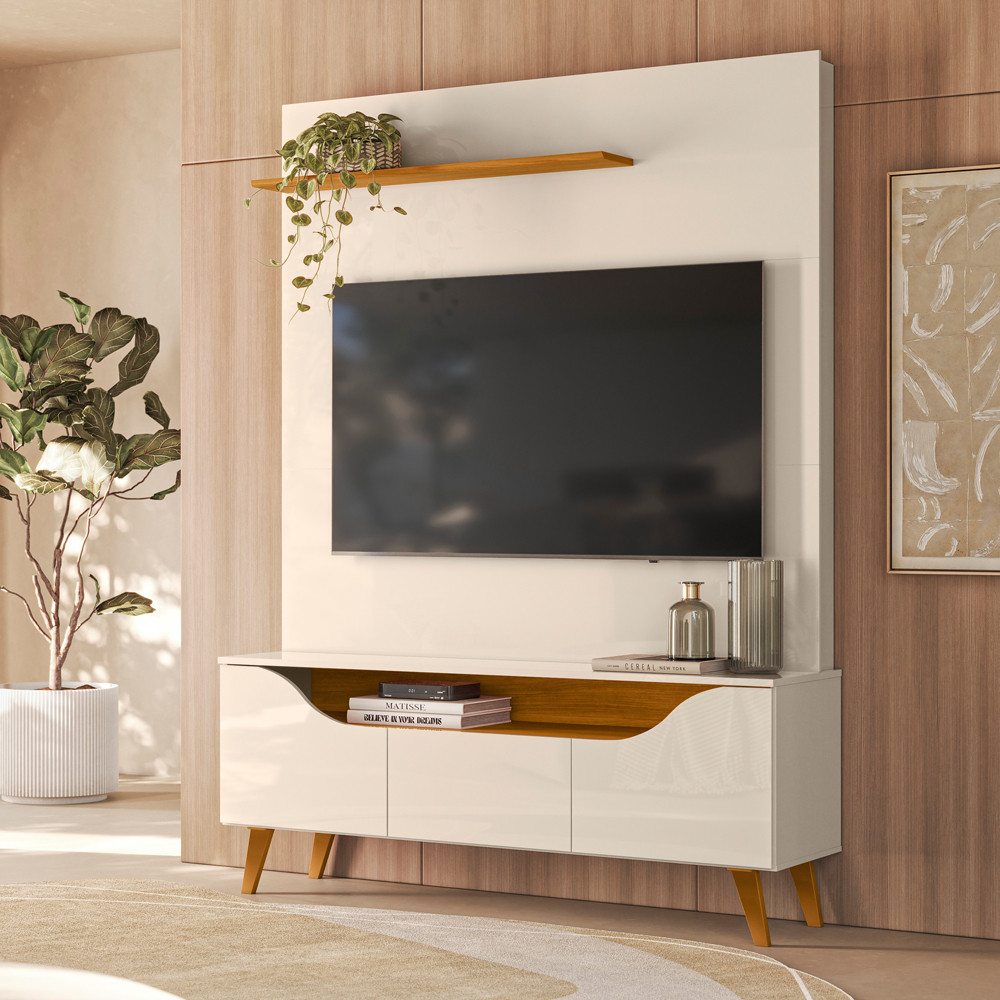 Home Theater 183cm Para TV Até 55 Polegadas 3 Portas Com Detalhes Curvos e Prateleira Superior Polo