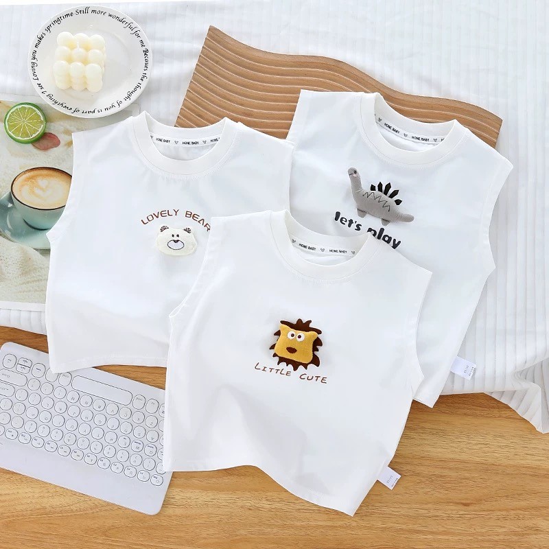 Crianças crianças puro algodão sem mangas camiseta meninos meninas verão bebê estilo ocidental colete decoração tridimen